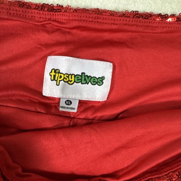 Red SEQUIN High Waist LEGGINGS Inside Waist POCKET TIPSY ELVES Stretchy NWT - Picture 4 of 9